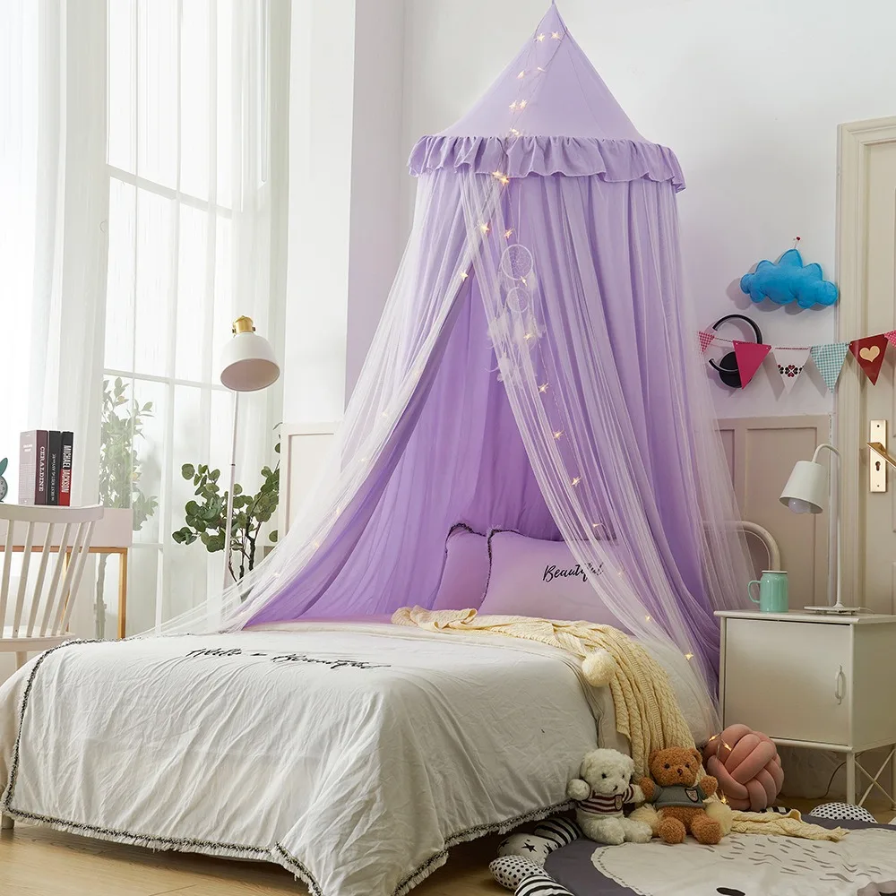 31.5inch Large Dome Bed Canopy for Girls, Double Layer Dreamy Ruffle Princess Canopy Bedroom Hanging Tent Kids Reading Nook
