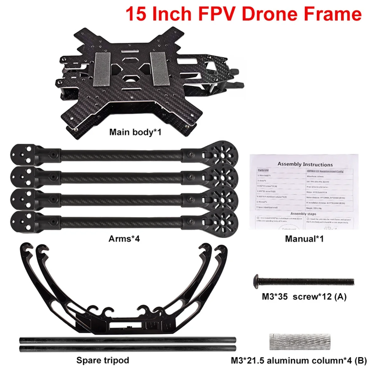 HLES 15inch FPV Racing Drone Frame Carbon Fiber Quadcopter FPV Freestyle Frame for Enhanced Flight Stability & Performance