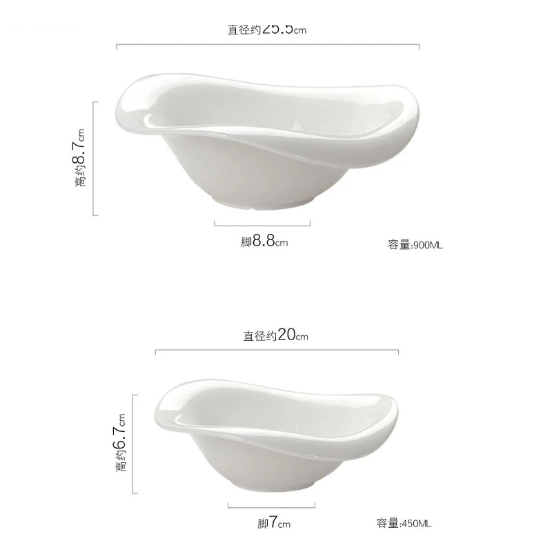 النمط الأوروبي النقي الأبيض السيراميك طبق للسلطة وجبة خفيفة الحلوى أطباق البورسلين أدوات المائدة المطبخ طاولة طعام الديكور