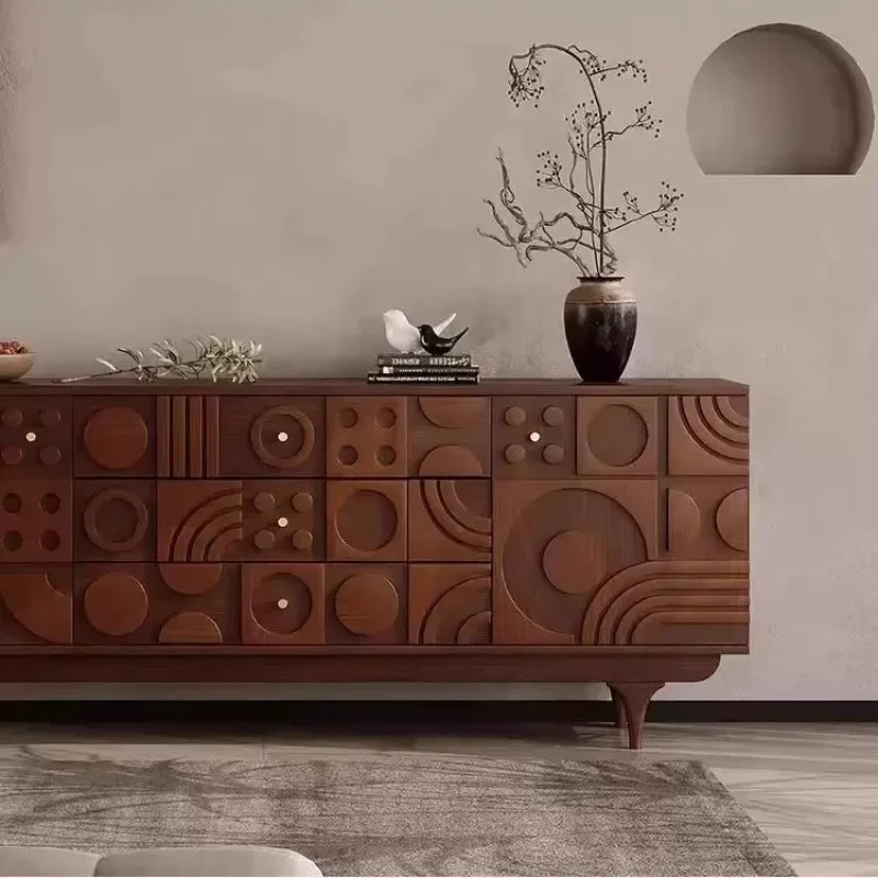 Gabinete de entrada de sala de estar con modelado geométrico tallado de módulo simple