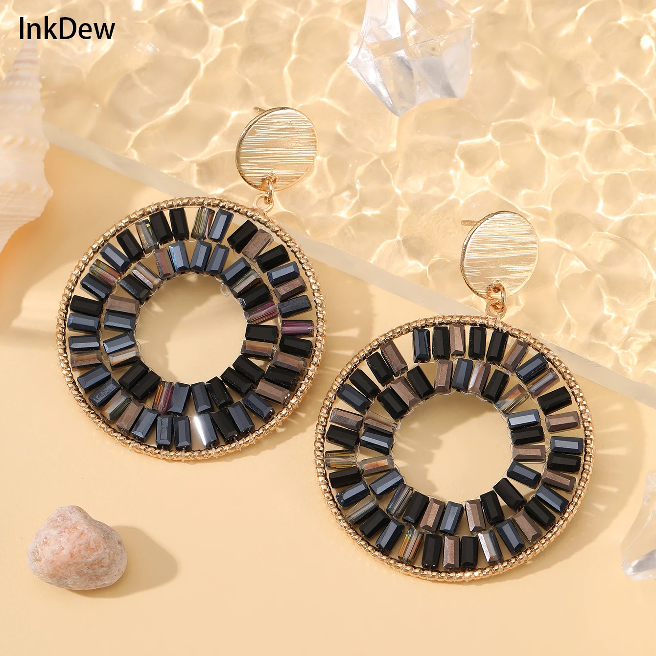 INKDEW Big Round Drop Earrings for Women Long Earrings Handmade Crystal Faceted Beads Earrings Jewelry Gift boho EA135