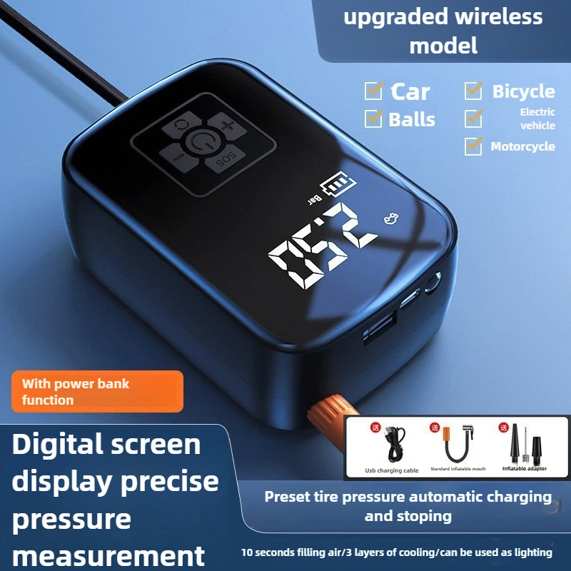 

Portable Motorcycle Air Pump Electric Tire Inflator Wireless Intelligent Digital Display Tire Gases Machines Car Air Compressor