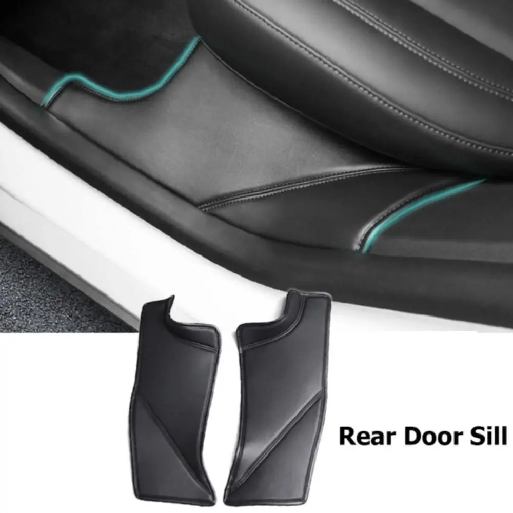 2 Pcs PU Leather Anti Kick Pad LHD/RHD Hidden Protection Side Defense Kick Pad Fit Accessories Rear Door Sill Protector Car