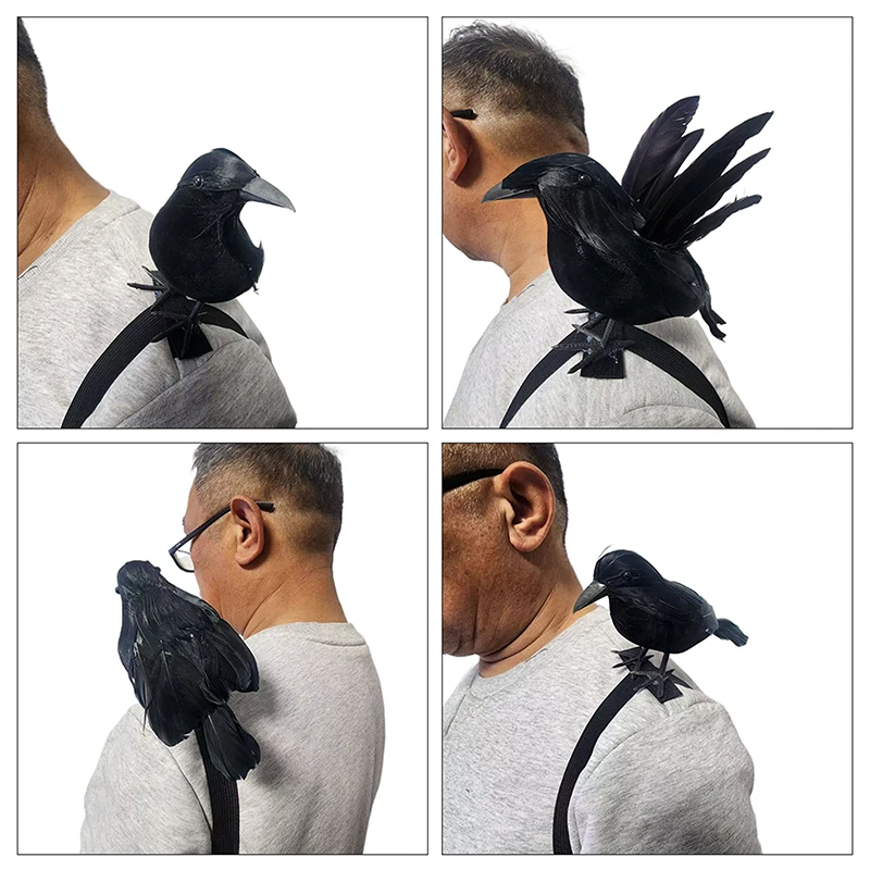 Adorno de cuervo negro con banda elástica para el hombro - Accesorio de cosplay para fiesta de Halloween