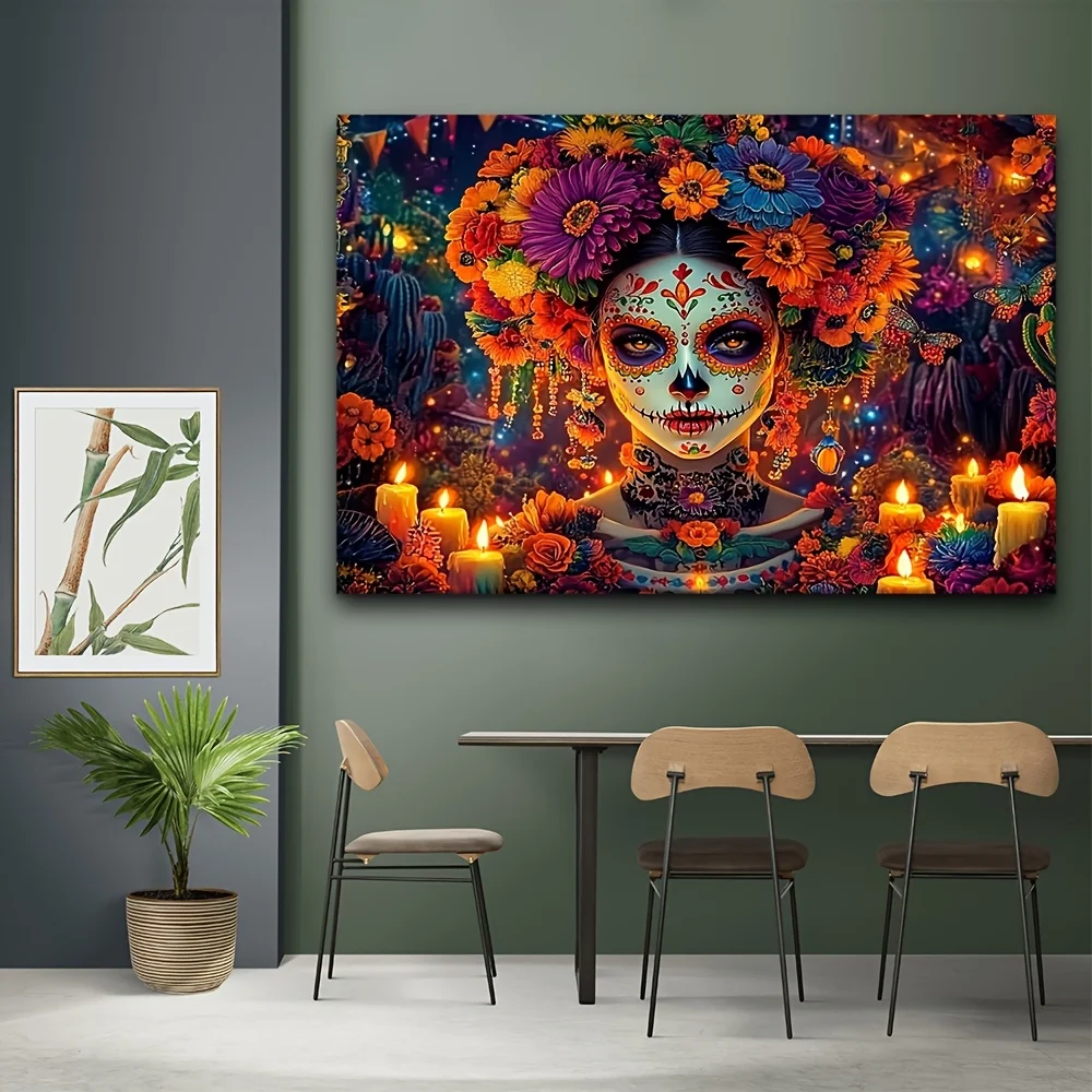 1 ديكور حائط يوم الموتى بألوان زاهية، مناسب لخلفيات حفلات العطلات المكسيكية، دعائم كشك الصور #4