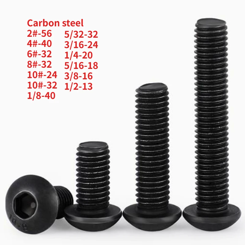 

100-200pcs UNC 4#-40 6#-32 8#-32 10#-24~1/2-13 BSW 10.9 Grade Round Head Hex Hexagon Socket Screws Button Head Allen Bolts
