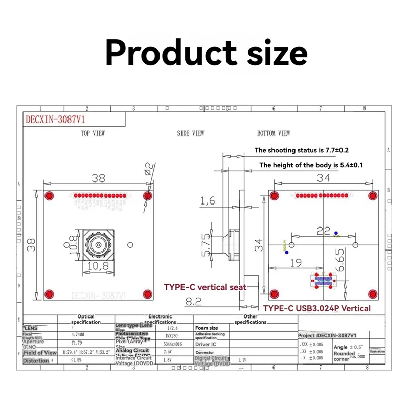 AA08-IMX230 Telecamera industriale HD 21MP 5344X4016 Modulo AF USB 3.0 con messa a fuoco automatica da 80 gradi Modulo telecamera senza driver
