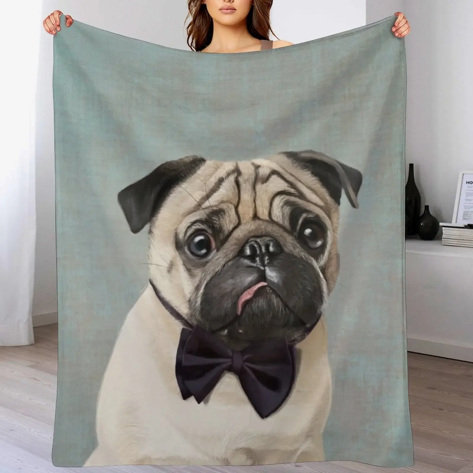 Mr Pug Throw Blanket Foldable Soft Warm Blanket for Outdoor Use