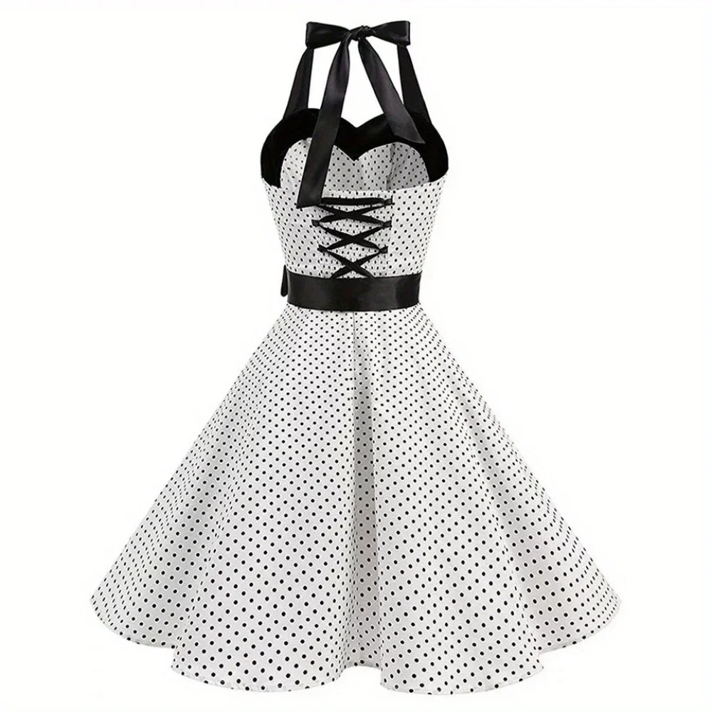 فستان Polka Dot Vintage Strappy: تنورة ضيقة بدون حمالات - تنورة واسعة برقبة رسن