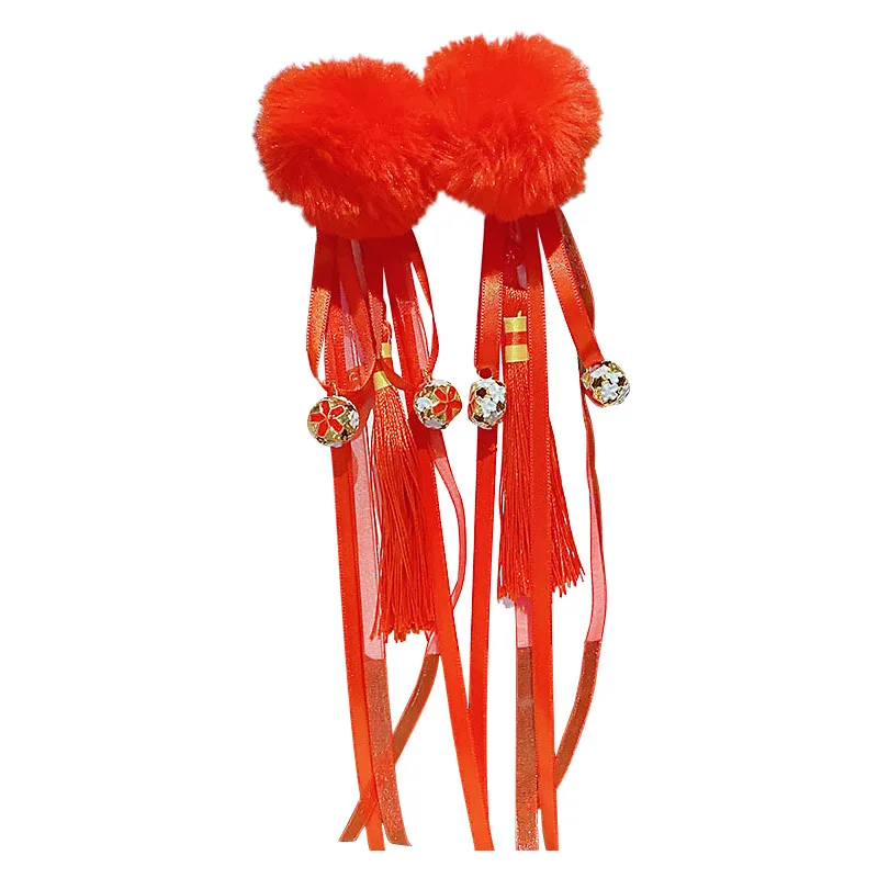 Children's Chinese Style Hairpin Fur Ball Ribbon Tassel Hair Clip New Year Hair Accessories