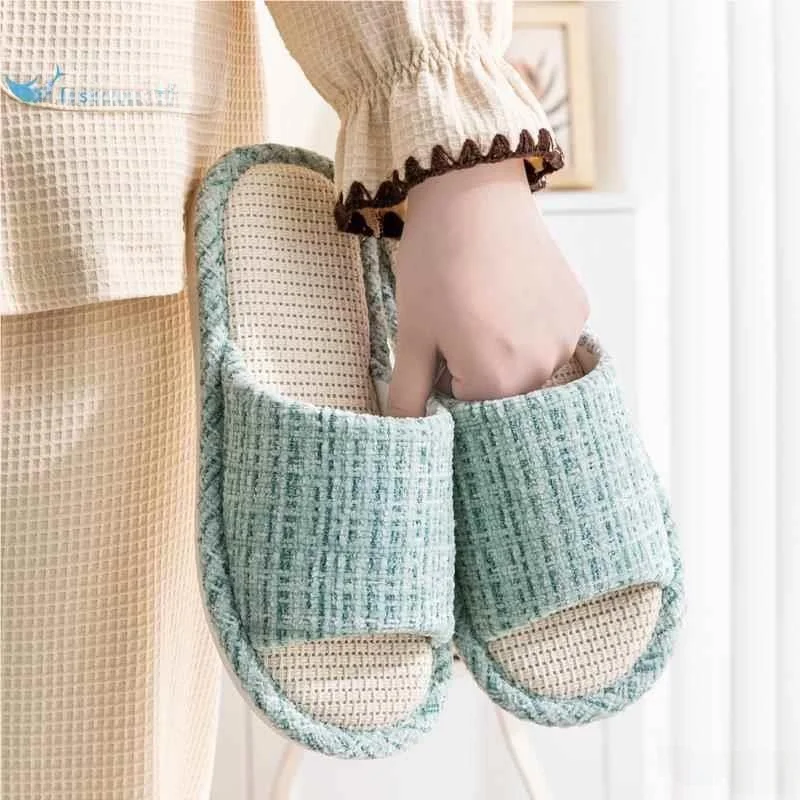 

Linen Cotton Slippers Unisex Thick Bottom Anti-Slip Breathable Absorbent Indoor Home Slippers for Spring Autumn Summer