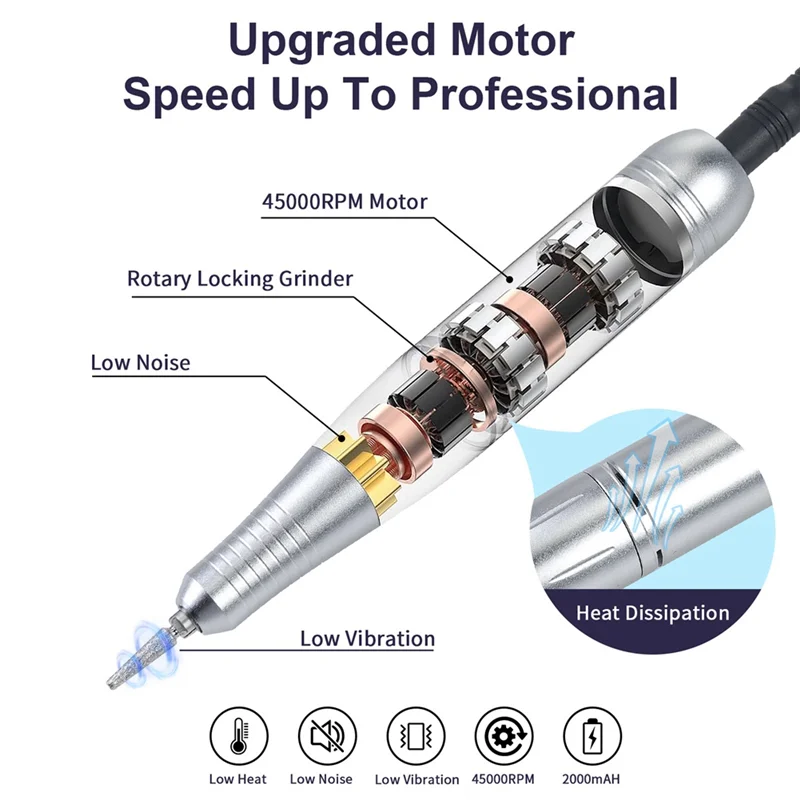 

ABLL-Portable Electric Nail Drill V5 Professional Nail Grinder Pen Style Rechargeable Nail Polisher Machine Nail Art Machine