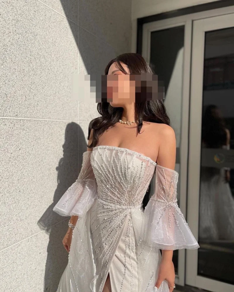 Serendipity فساتين سهره سعوديه Evening Dress Formal Occasion A-Line Shiny Sequined Feathers Cocktail Prom Gown For Women