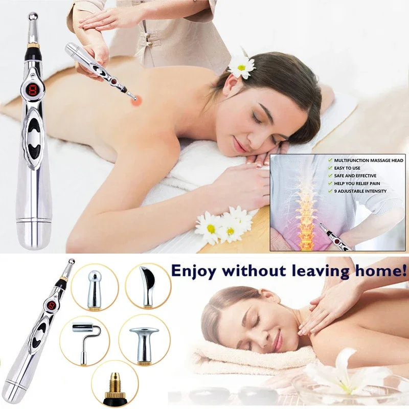 

5 Heads Electronic Acupuncture Magnet Pen Electric Meridian Energy Pen Laser Therapy Face Massage Roller Relief Pain Tool Health