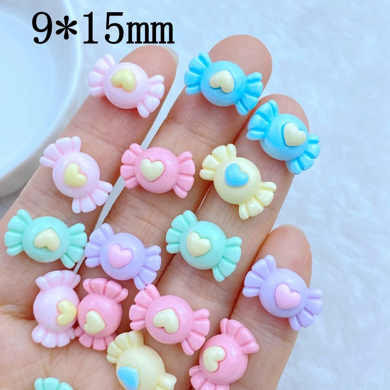 30Pcs New Cute 9*15mm Mini Heart Shaped Candy Series Resin Flatback Ornament Jewelry Making Manicure Hairwear Accessories