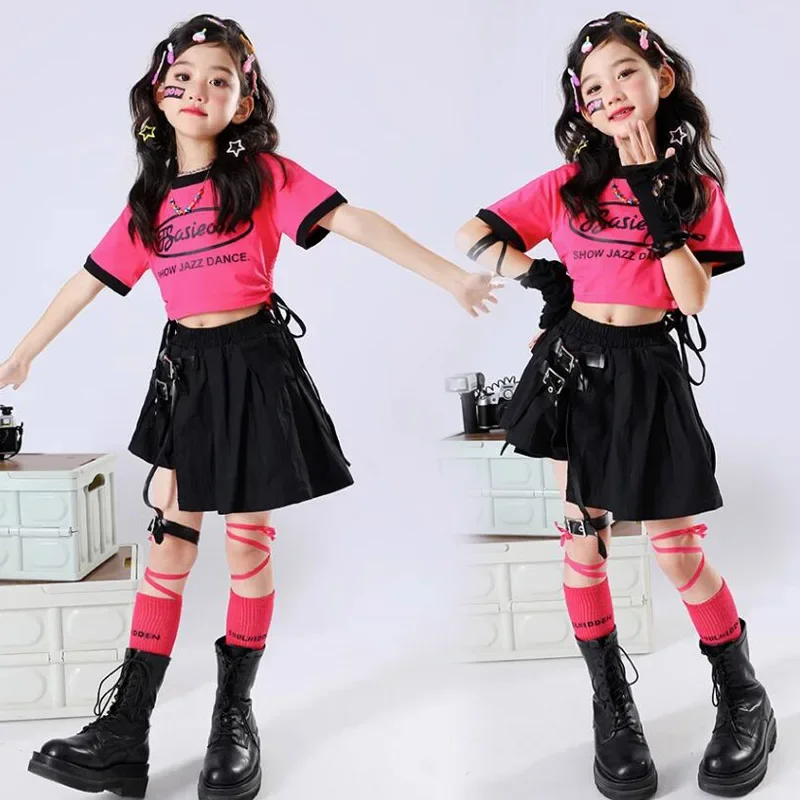 Completi Hip Hop per bambini Crop Top Pantaloncini Street Dance Jazz Costumi dolci Ragazze Pantaloni cargo neri Set di vestiti streetwear per bambini