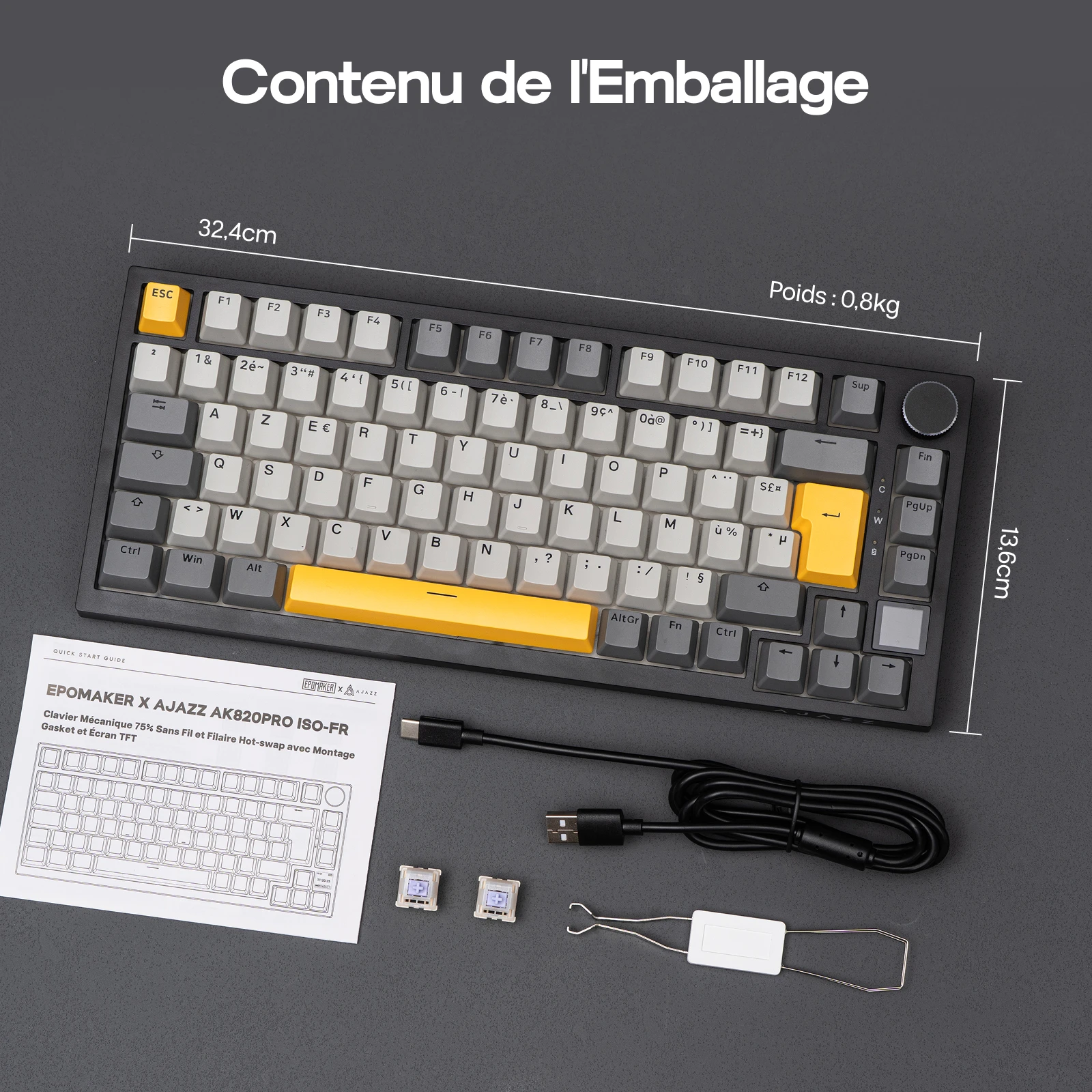 AJAZZ AK820 PRO 75% Mechanical Keyboard ISO-FR