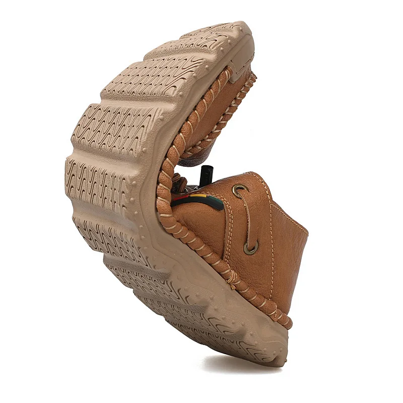 

Loafers Men's Casual Leather Shoes Fashionable Hand-stitched Men's Lace Up Sneakers Comfortable Driving Shoes Soft Soled Zapatos