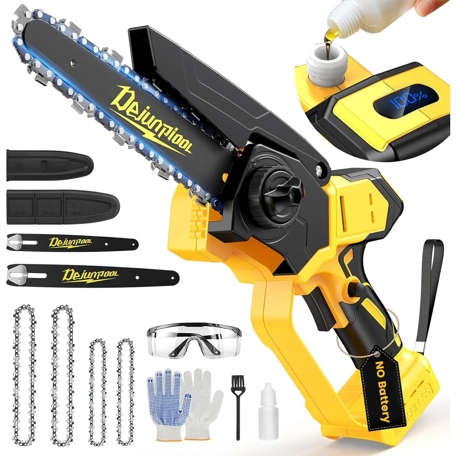 

Cordless Mini Chainsaw 6 Inch & 8 Inch, Brushless Electric Pruning Saw Compatible with Dewalt 20V Battery, Auto Oiler, 4 Chains