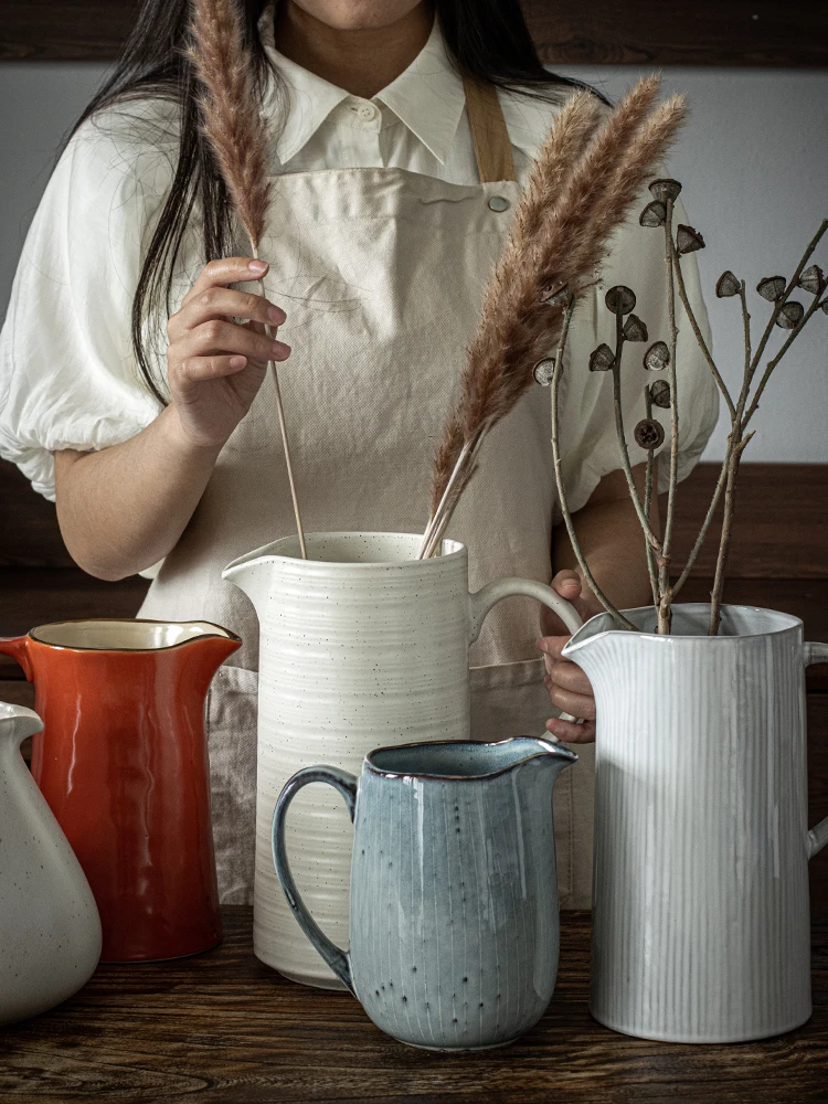 Large Capacity Cool Kettle, Retro Ceramic Flower Insert Pendant, Handhandle Pot, Slightly Concealer, Versatile ~ Kettle