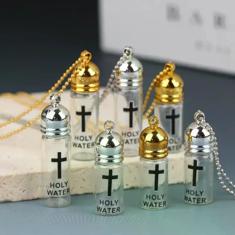 Mini Holy Water Glass Bottle Keychain - Decorative Religious Pendant With Cross Design Perfect For Keys Bags Car Accessories