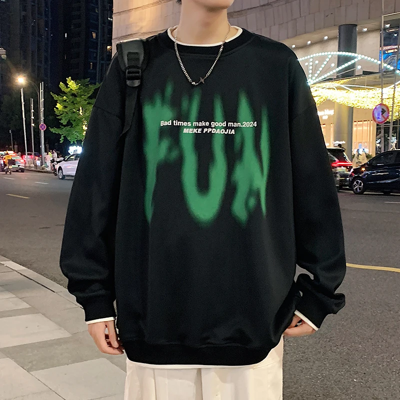 M-XXXXXL Plus Size Mens Sweatshirt Pullover Streetwear Crew Neck Loose Fit Casual Cotton Top Long Sleeve Men Clothing 5XL 4XL