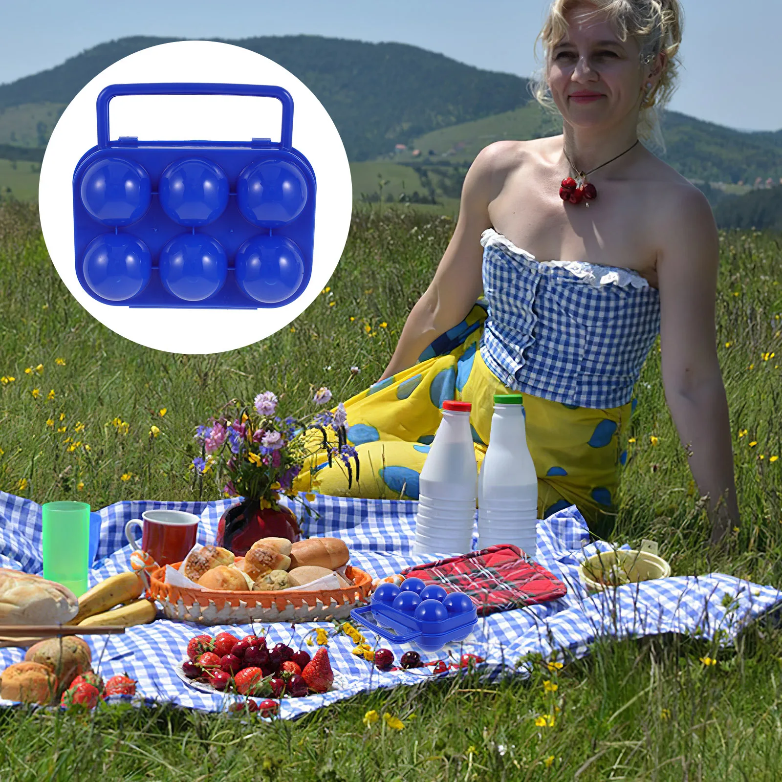 

Eggs Carrier with Handle Portable Box Storage for Outdoor Pack Blue Case Travel