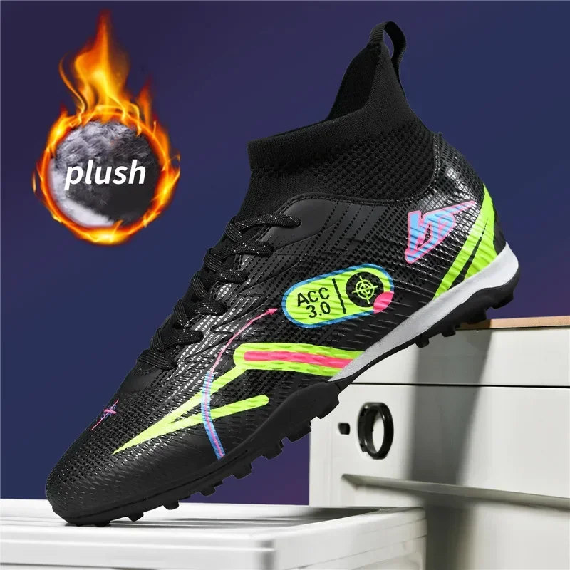 Outdoor Winter Football Boots for Men High-quality Fashion Black Turf Soccer Shoes Men Women Warm Plush Futsal Boots Big Size 46