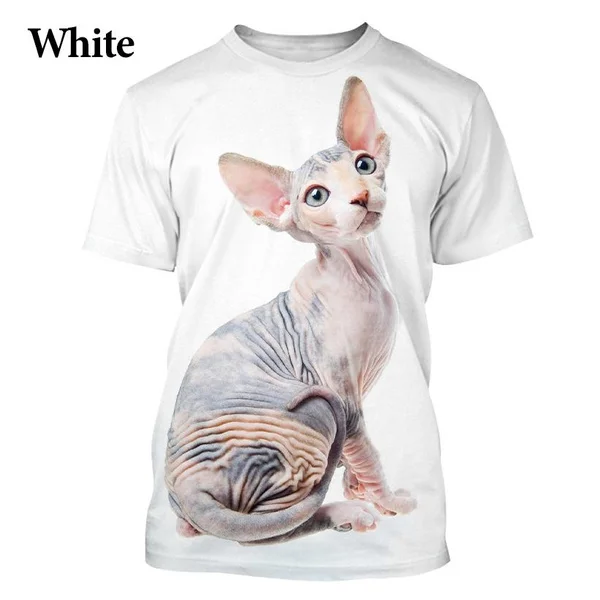 Fashion Cool Pattern T-Shirt Male/Female Sphynx Cat 3D Printing T-Shirt Casual Cute Street T-Shirt