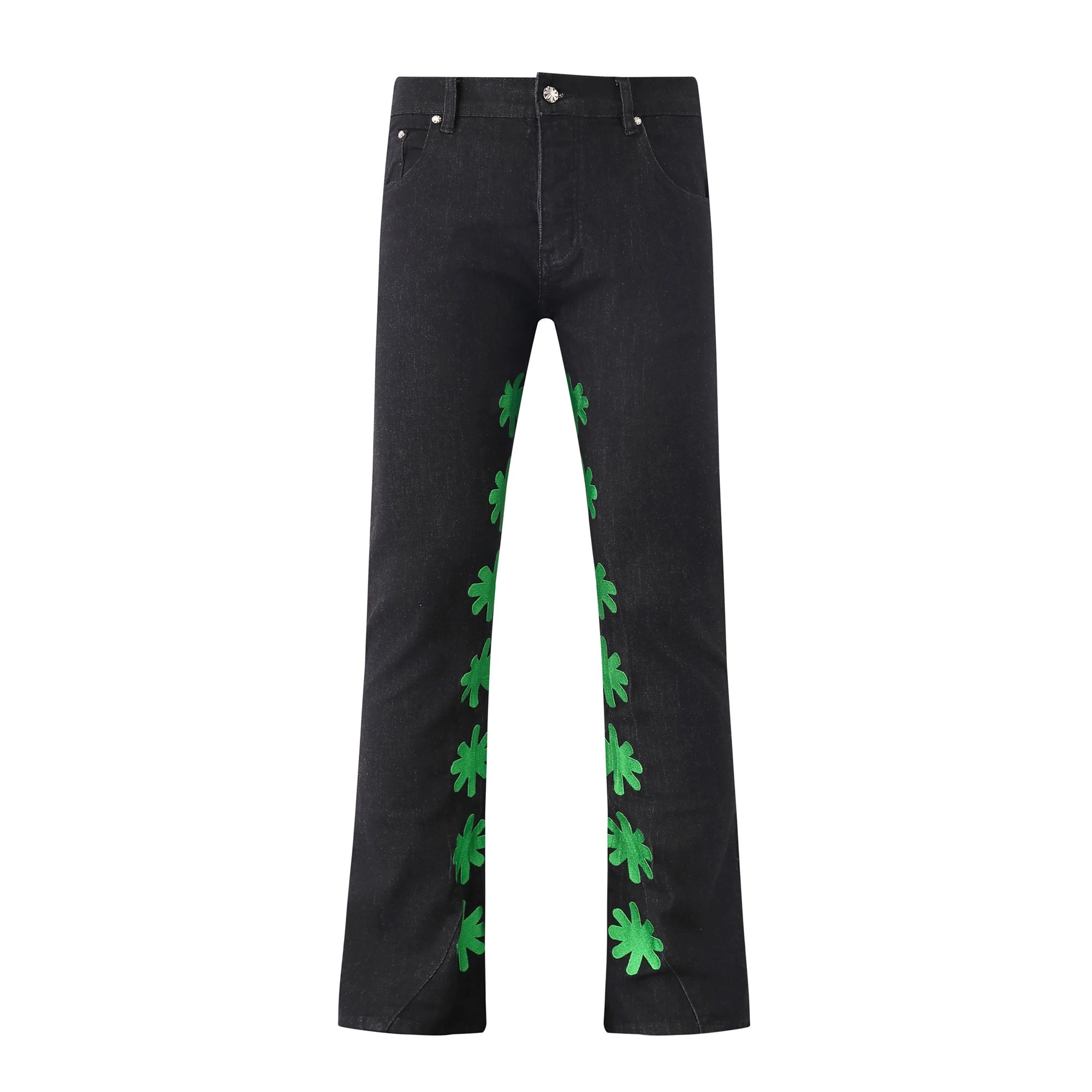 

Streetwear Inner Side Floral Embroidery Black Blue Baggy Jeans for Men Straight Loose Pockets Denim Pants Oversized Ropa Hombre