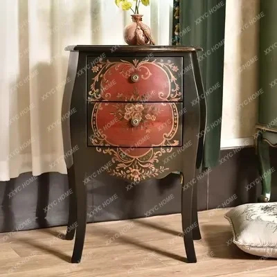 

Country Retro Side Table Solid Wood Corner Table Bedroom Bedside Painted Large Capacity Locker