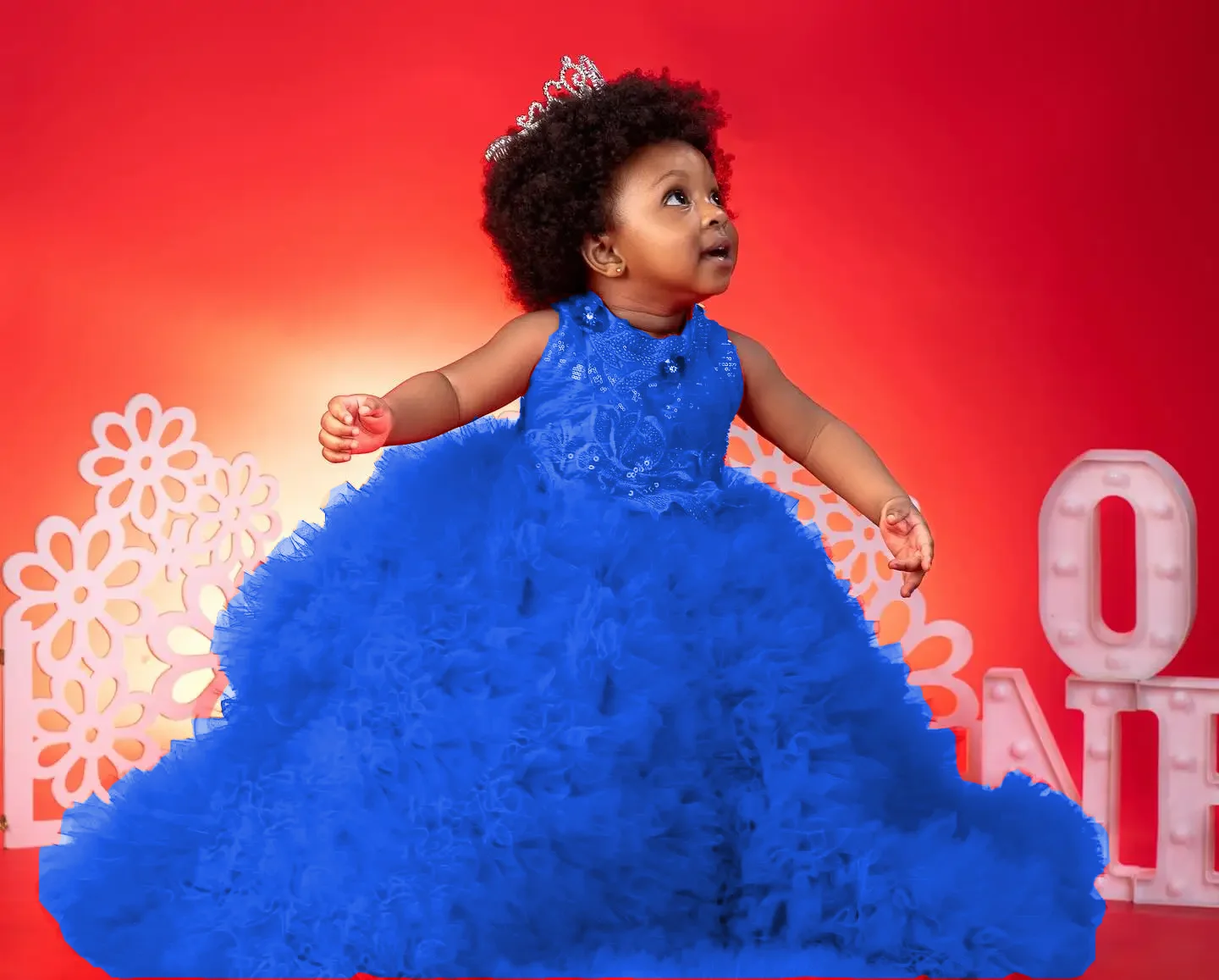 

Royal Blue Customized Baby Flower Girl Dresses For Wedding Sequined Birthday Holy Communion Prom Party Dress
