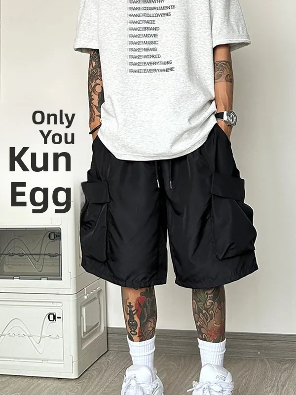 

Мужские летние свободные повседневные брюки из тонкого ледяного шелка, рабочая одежда, прямые брюки пять четвертей, молодежные модные свободные брюки-карго