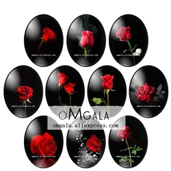 High Quality Photos Of Red Rose Flower 13x18mm/18x25mm/30x40mm Oval photo glass cabochon flat back Making findings