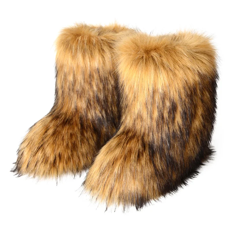 Winter Fuzzy Boots Women New Fashion Faux Fur Boots Outdoor Luxury Fluffy Fur Snow Shoes Warm Plush Platform Bottes Ladies