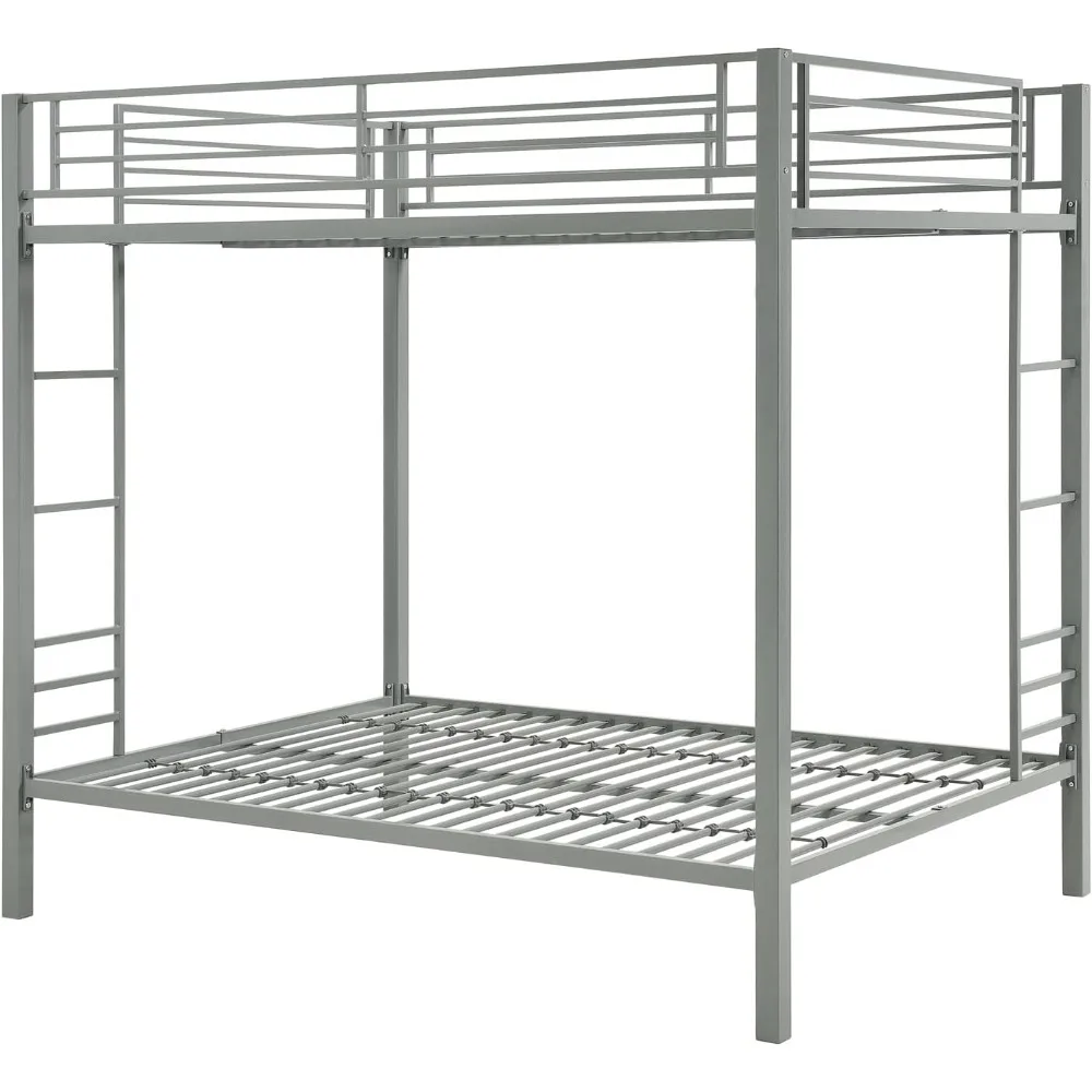 Dormitory bed，Full Kids Metal Bunk Bed, Silver，Maximum upper mattress thickness of 6 inches，Gross weight: 119 lbs