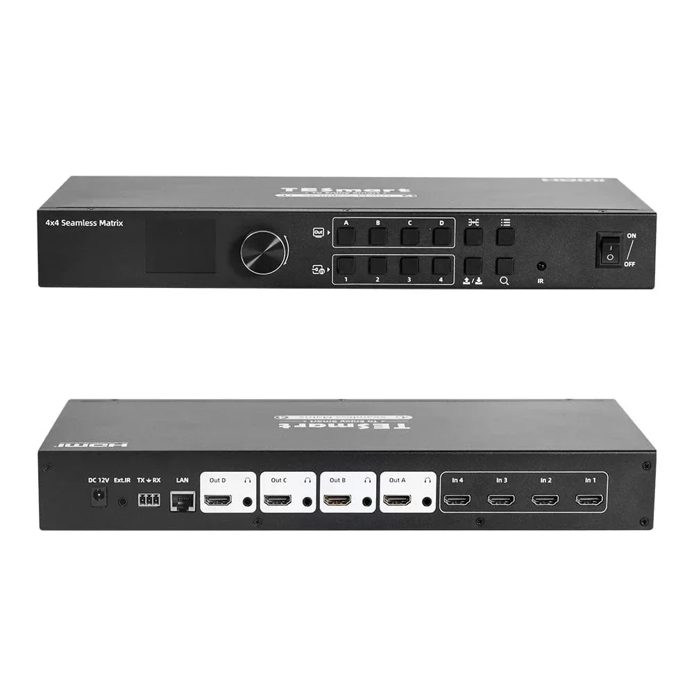 TESmart 4x4 HDMI Seamless Matrix Switch 1920x1080@60Hz w/LCD, Audio Splitting and Preview Mode