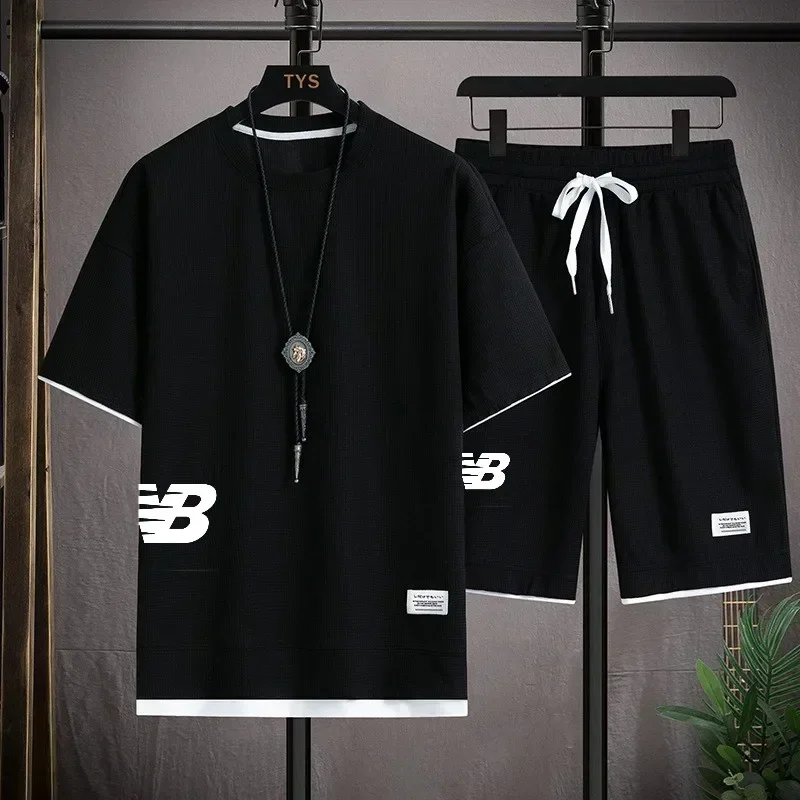 

Men's fashionable and breathable short-sleeved T-shirt + shorts set 2025 Summer outdoor jogging, fitness and casual sports set