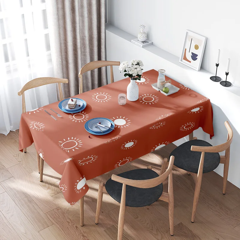Sunflower Print Dining TableclothRust Red Floral Table Cover for Home Kitchen Decor Washable Polyester Fabric 120cm x 180cm (47