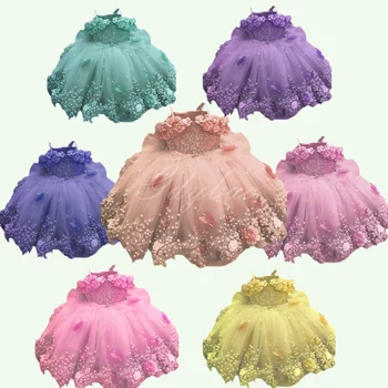 Preciosos vestidos de flores para niña, vestido personalizado para fiesta de cumpleaños con hombros descubiertos, perlas, encaje, mariposas, vestidos infantiles de primera comunión