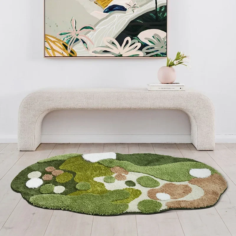 Household Moss Imitation Cashmere Coffee Table Rug Shaped Thicken Bedroom Bedside Mat Non-slip Absorbent Living Room Carpet