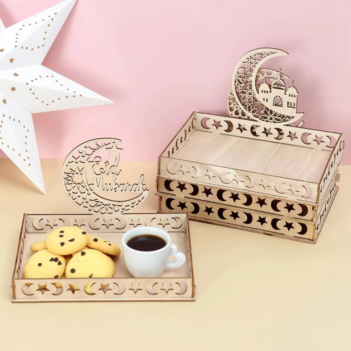 Wooden Eid Mubarak Food Tray Ramadan Decoration for Home 2025 Ramadan Kareem Islamic Muslim Party Decor Eid Aid Al Adha Gifts
