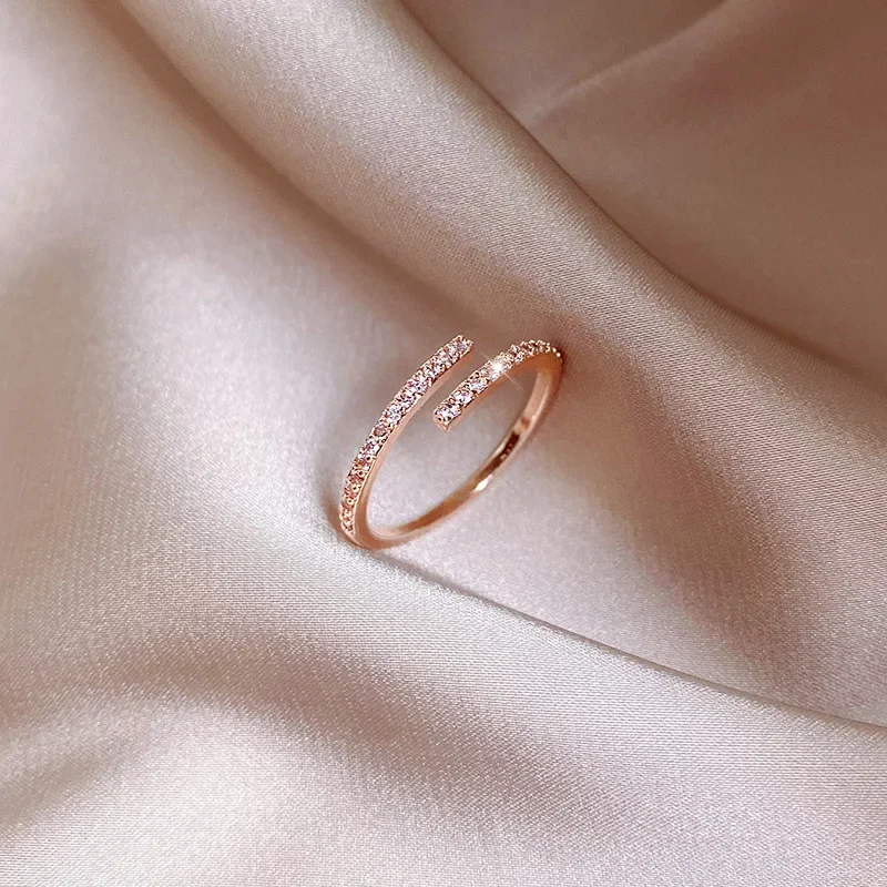 Fashion Simple Rose Gold Color Diamond Ring Female Adjustable Opening Rings For Women Jewelry 2023 New Custom Jewelry