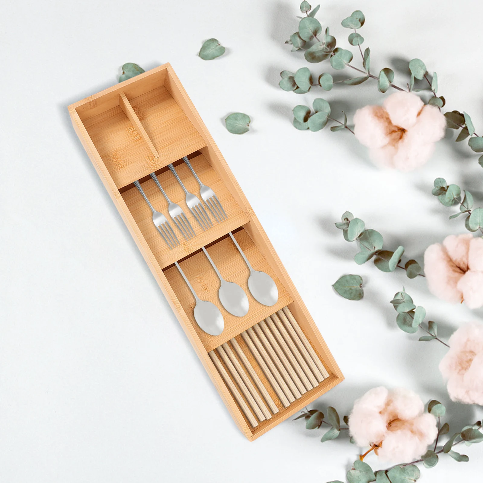 

1pc Wood Utensil Holder Drawer Organizer Kitchen Silverware Tray Cutlery Fork Spoon Organizer Narrow Storage Rack For Small