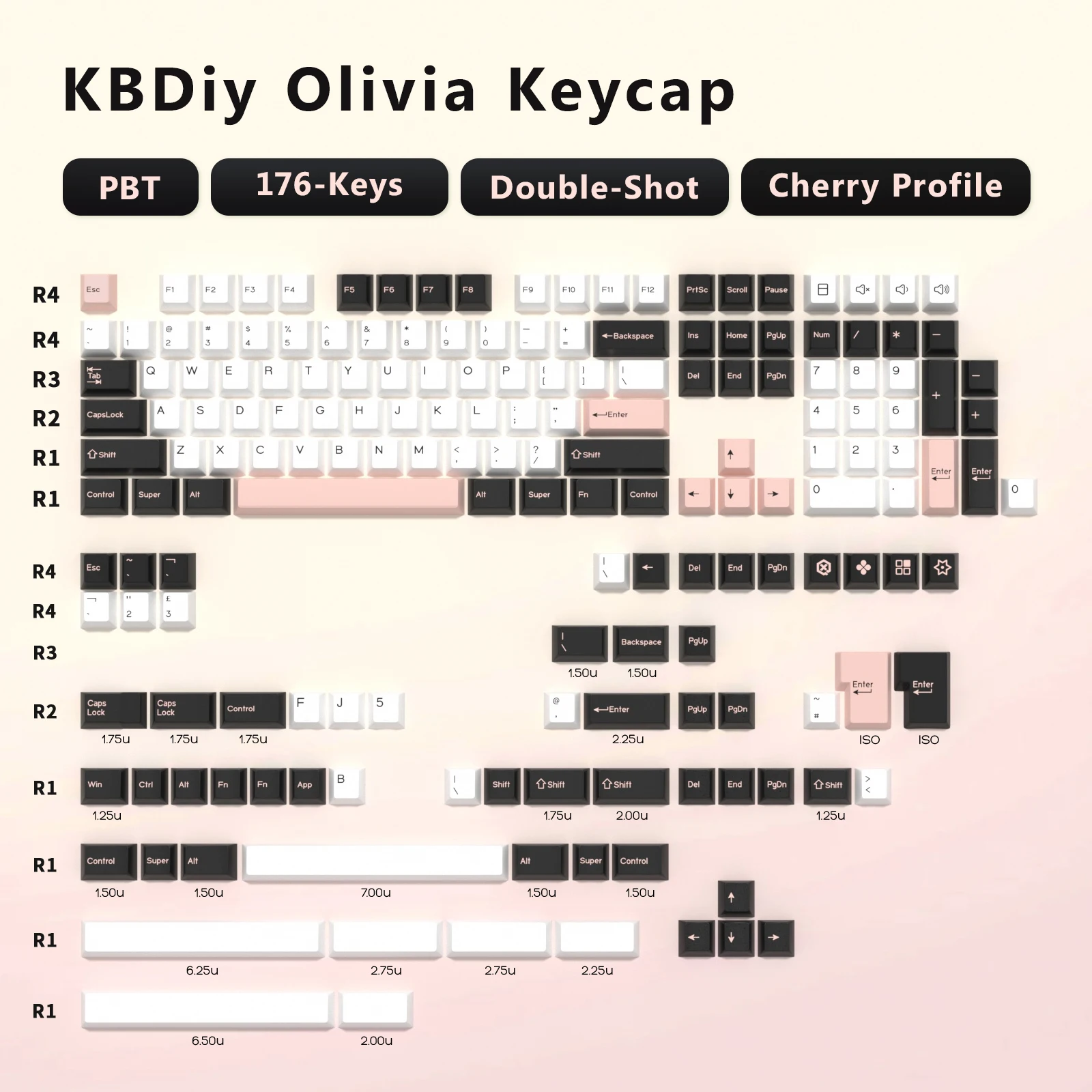 Imagem -02 - Kbdiy-gmk Olivia Kit Teclado Mecânico Retro Gaming Key Cap Tiro Duplo Pbt Iso 7u Interruptor mx Perfil Cereja