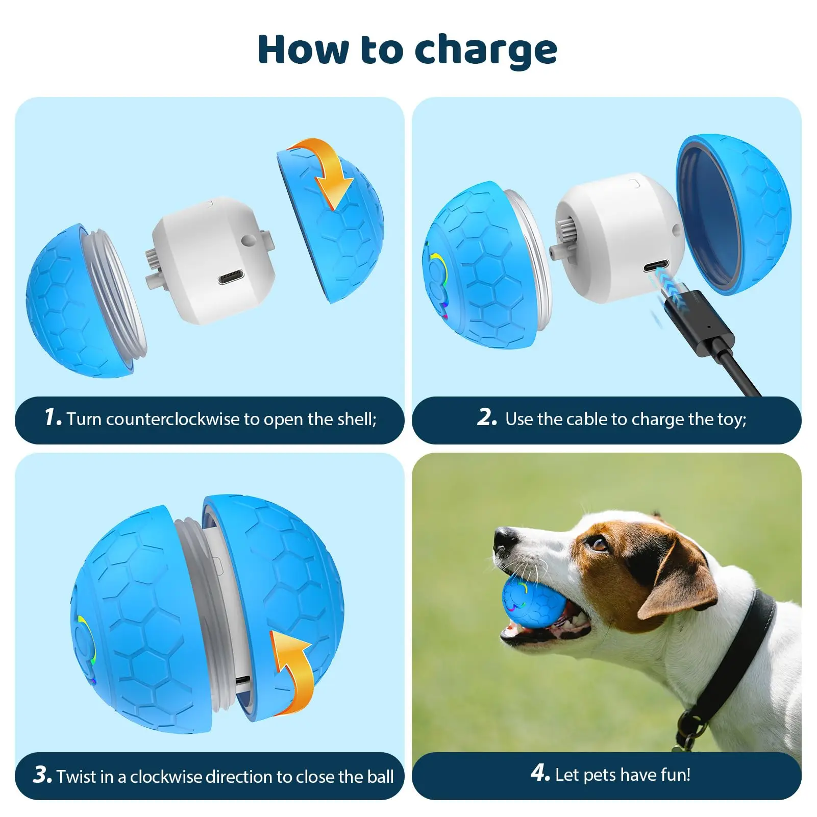 Active Roling Ball for Dogs - 2.2" Sturdy Motion Actived Interactive Dog Ball for Puppy/Small/Medium Dogs, USB Rechargeable Ball image 6