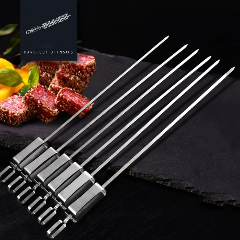 Skewers for Barbecue Reusable Grill Stainless Steel Skewers Shish Kebab BBQ Camping Flat Forks Gadgets Kitchen Accessories Tools