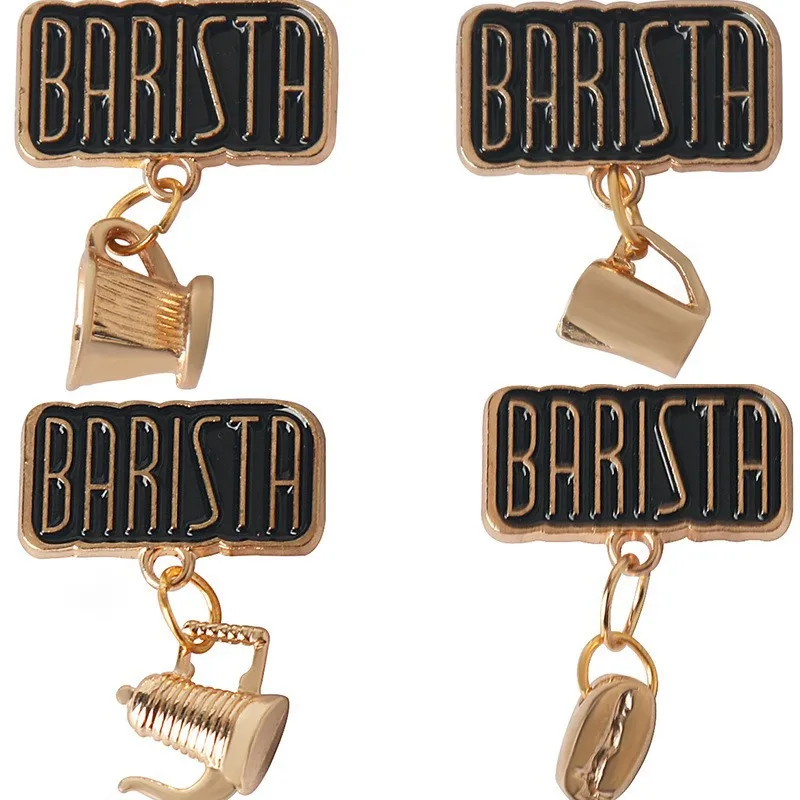 Fashion trend English letter creative brooch, coffee cup series versatile beverage milk tea metal badge
