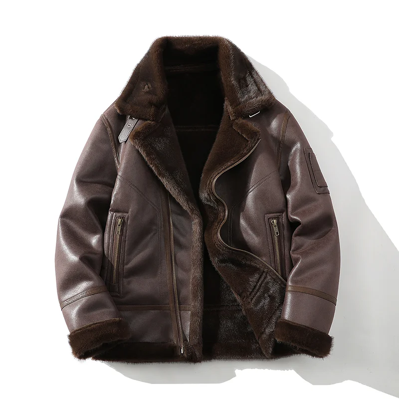 Men's Biker Style Suede Jacket Thickened Fleece Lined Loose Outerwear Luxury And Elegance  Leather And Fur Coat