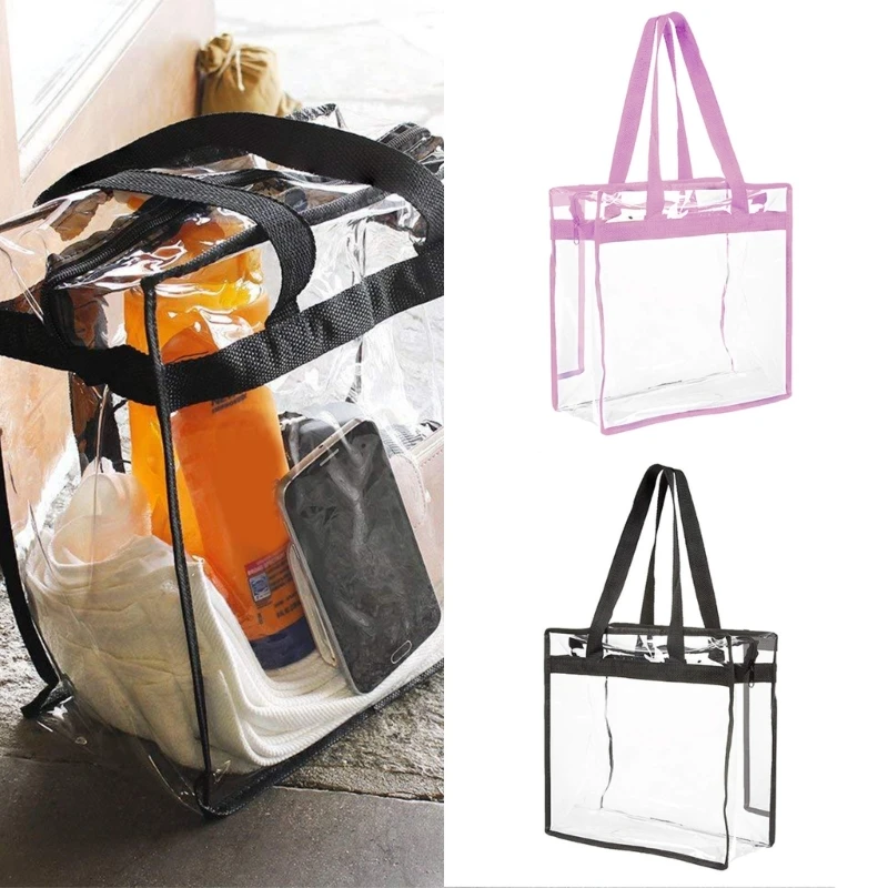 Women PVC Beach Pool Bag Fashion Stadium Sport Bag Shopping Bag Transparent Shoulder Bag All-matching Top Handle Handbag